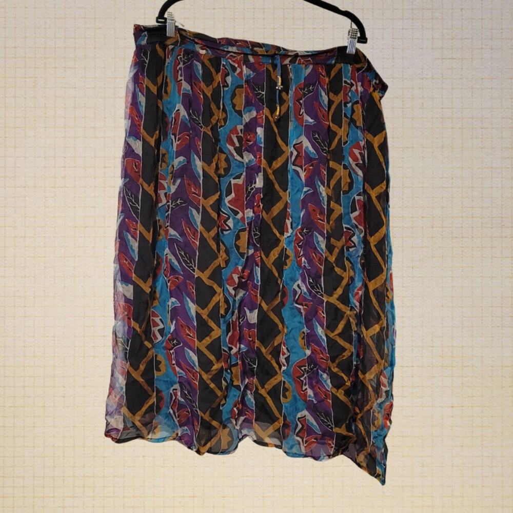 90s Boho Multicolor Patterned Flowy Maxi Skirt Drawstring Waist XXL